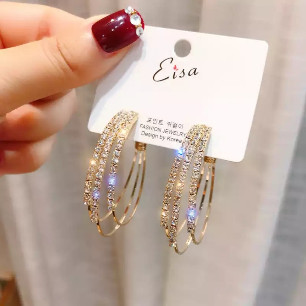 New 18k gold plated diamond hoop earrings - Picture 5 of 5